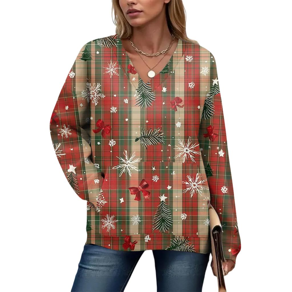 Women's Casual And Fashionable Christmas Print Long-Sleeved Top