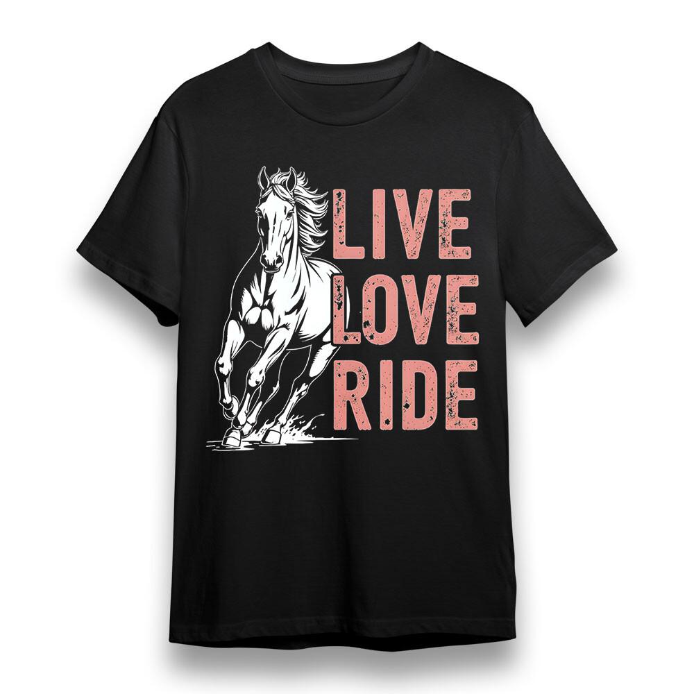 Мужская футболка с принтом Live Love Ride Унисекс Черная 100% Хлопок Большого Размера