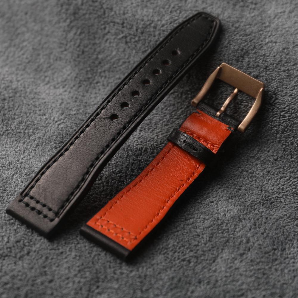 Classic High-End Head-Layer Cowhide Leather Strap Bronze Watch Clasp, 20MM 21MM 22MM, Soft Men's Vintage Leather Bracelet  For Bronze