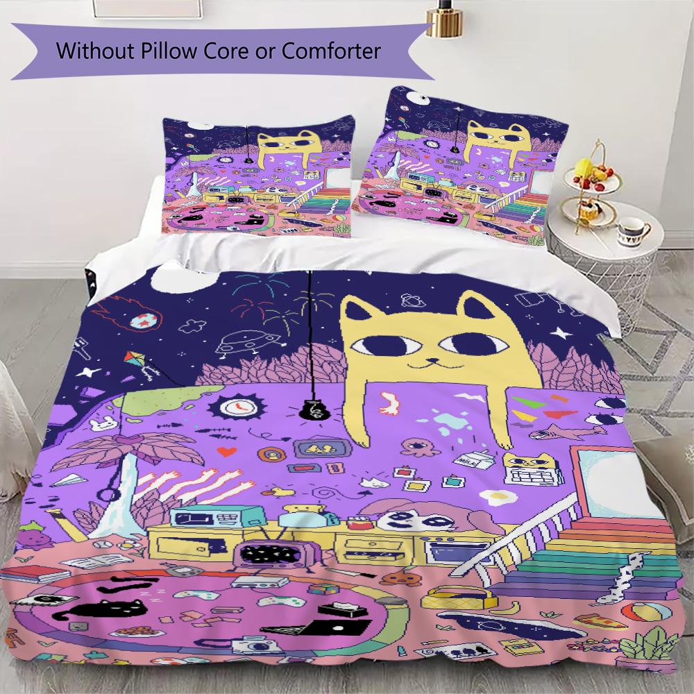 OMORI Theme Pattern Bedding,Quilt Set Quilt Cover Pillowcase Home Birthday Gift (1*duvet cover+2*pillowcase,without core)XSJT0917167
