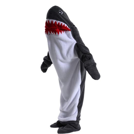 Спальный мешок, мультяшная форма акулы, мягкая фланелевая одежда для кемпинга, семейных прогулок и ночевки, носимое одеяло для взрослых и детей, комбинезон для косплея