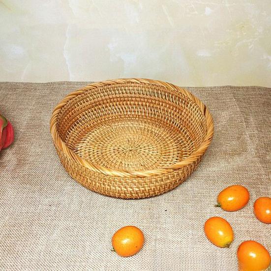 Корзина для хранения из ротанга, круглая сервировочная корзина, органайзер для гостиной, ручная работа, фруктовая чаша