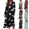 Women's  Casual Fashion V-Neck Long Sleeve Floral Print Long Dress