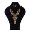 Bohemian Retro Alloy Rhinestone Turquoise Tassel Earrings & Necklace Set