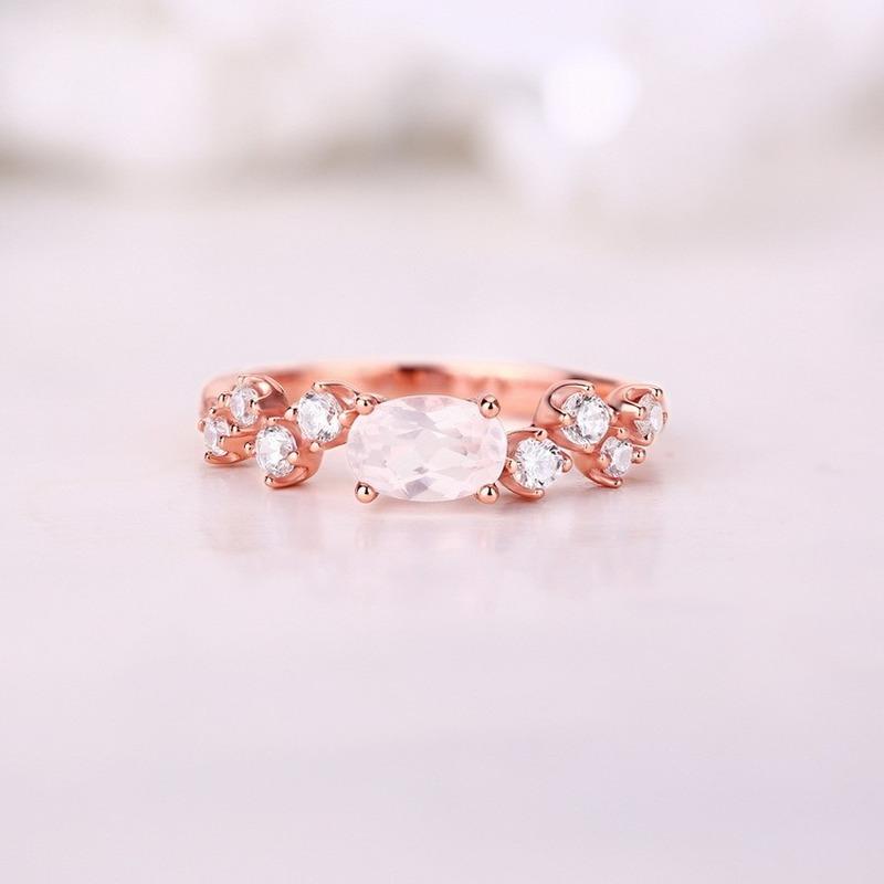 Tancise Classic 925 Sterling Silver 4*6 Pink Quartz Ring Ladies Jewelry Wedding Promise Party Gift