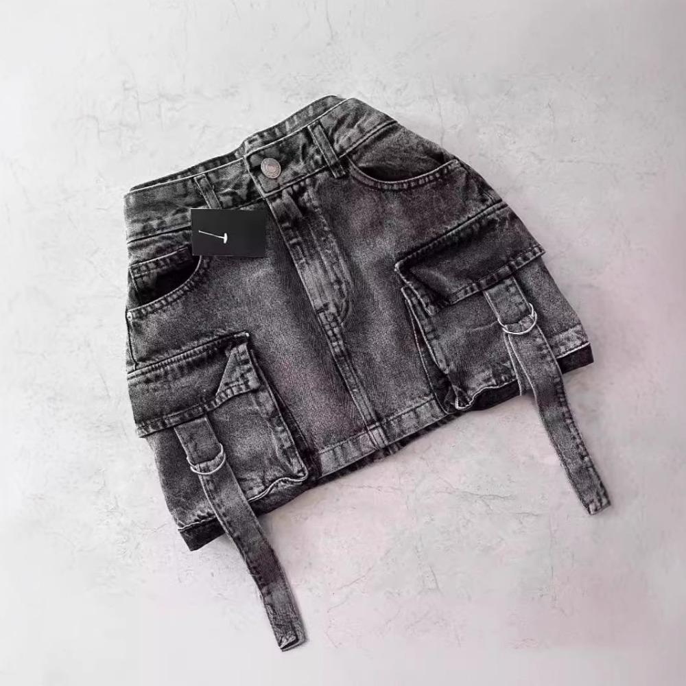 Юбка из денима Harajuku с несколькими карманами, винтажная готическая черная мини-юбка Y2k, модная женская повседневная универсальная сексуальная уличная одежда