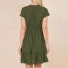 Womens Summer Dresses Short Sleeve V Neck Drawstring Casual Ruffle A-Line Swing Dress