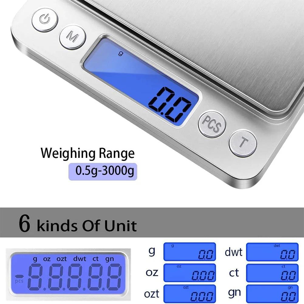 2kg/3kg/500g Gram Scale 0.1/0.01g Precision Food Meat Scale Accurate Weighting High Accuracy Gram Scale LCD Display for Home Use