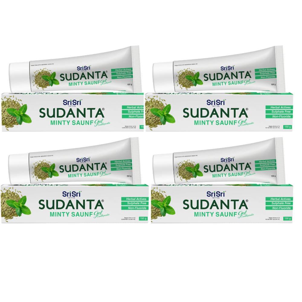 Sri Sri Tattva Sudanta Minty Saunf Gel Toothpaste 150g X Pack of 4 for Fresh Breath & Healthy Gums
