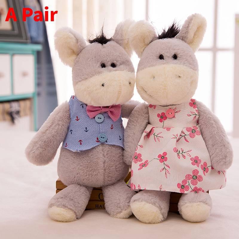 Cartoon Donkey Cute Couple Plush Toys Wedding Dresses Tuxedos Dolls Girls Gift