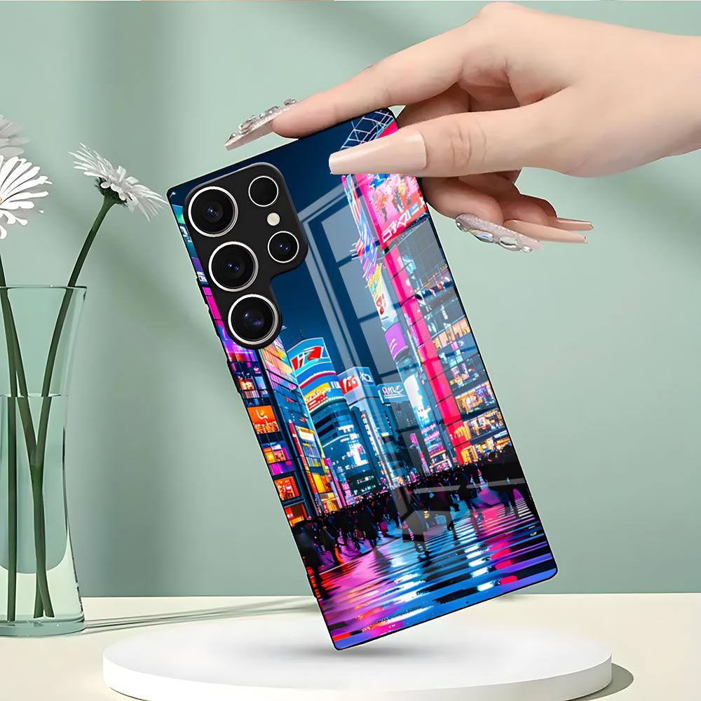 Чехол для телефона «Ночной Токио» для Samsung S26 S25 Edge Ultra 23 22 21 20 Ultra Plus S24 Fe Стеклянная крышка