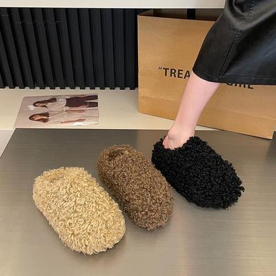 Бисквитный толстоподошвенный кудрявый плюшевый мешок на голову полутапочки женские осенне-зимние новые теплые и увеличивающие рост хлопковые тапочки