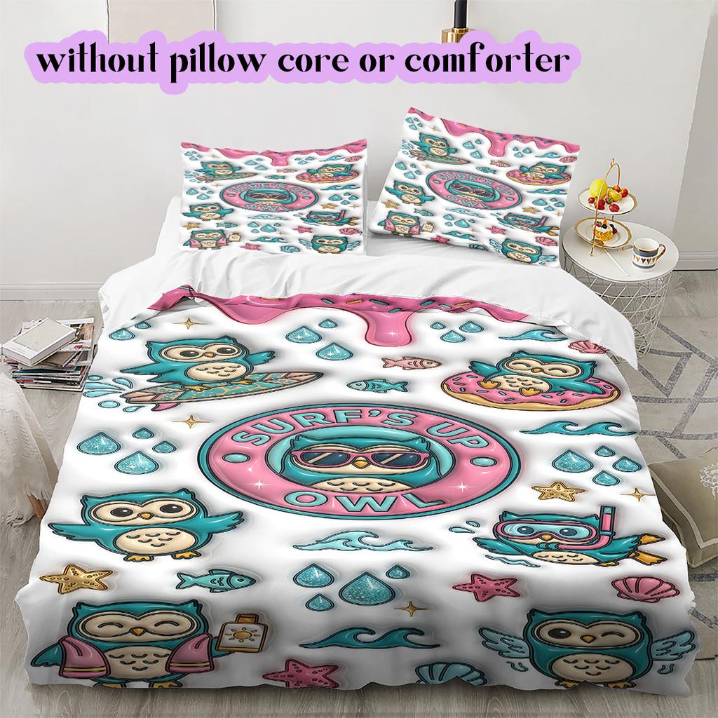 Cute animals surfing Pattern Bedding,Quilt Set Quilt Cover Pillowcase Home Birthday Gift (1*duvet cover+2*pillowcase,without core)