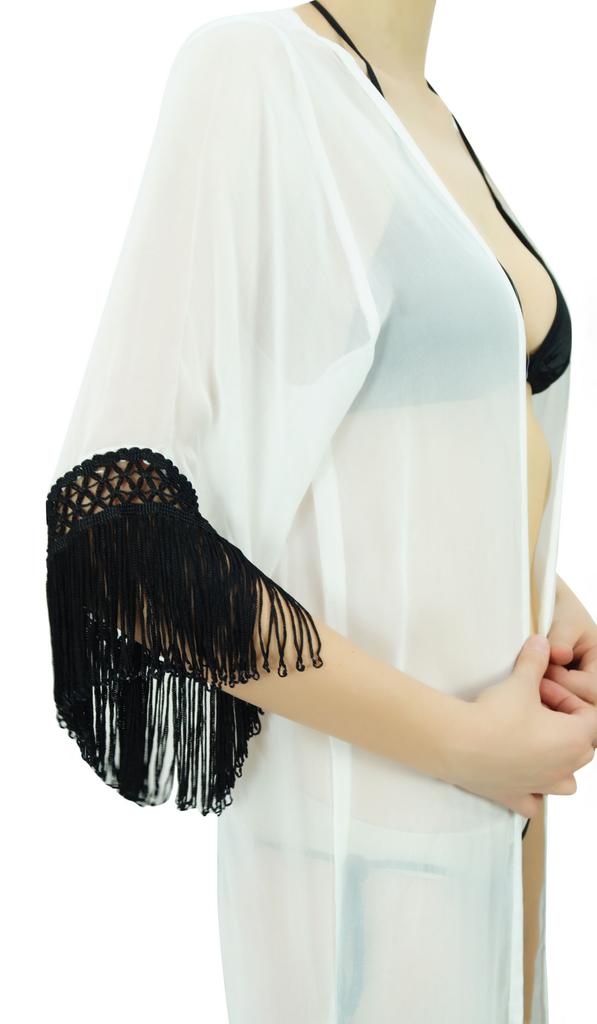 Bimba Women Beach Coverup Sheer Georgette Trendy Tassel Shrug