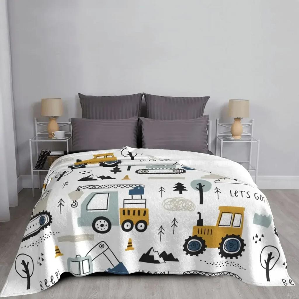 Мультяшные одеяла для грузовика и экскаватора, фланелевые украшения, экскаваторы-краны, оборудование, мягкие пледы для кровати, дивана, покрывала для постельного белья