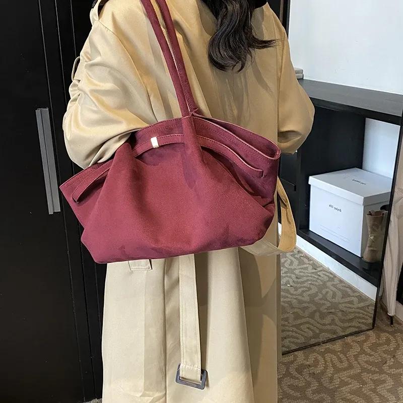 Большие сумки-тоуты из нубуковой кожи, женская сумка через плечо для женщин 2024 года, зимняя новая корейская мода, сумки и кошельки в стиле ретро 2020 года