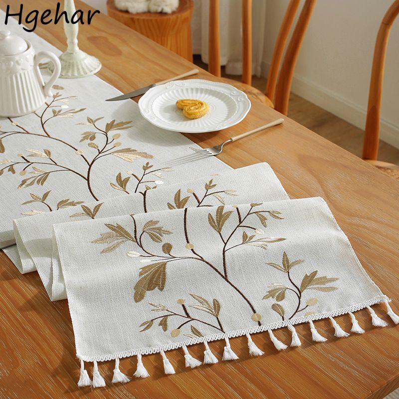 American Embroidery Table Runner Retro Tassel Dining Cover Decorative Long Cloth Party Banquet Camino De Mesa Kitchen