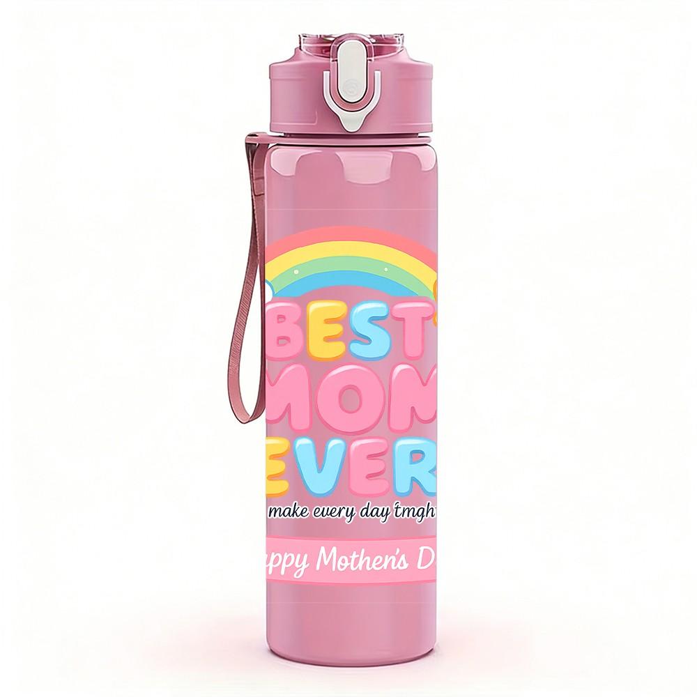 1PC Rainbow Dream Sweet Text Pattern 750ml Color Plastic Sports Water Bottle Leakproof Flip Straw Lid Suitable for Sports Office Home Use
