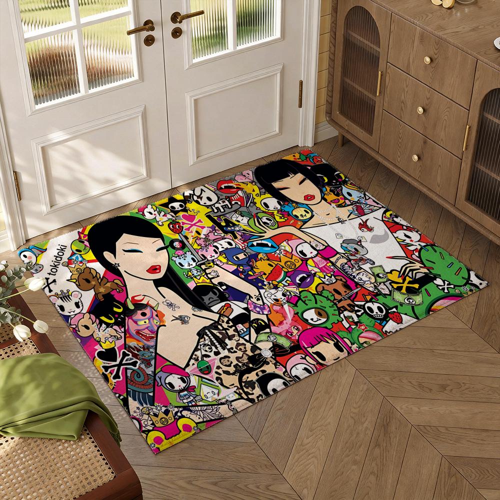Kawaii Lifestyle Brand T-tokidokis Floor Mat Soft Thickened Flannel Door Mat Non-Slip Living Room Rug Home Decor