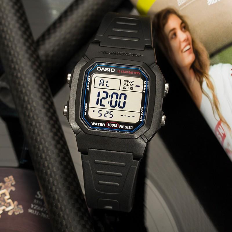 Casio Серия для молодежи Силиконовые Квадратные Десятилетняя Мощная Тенденция ЖК-часы Кварцевый механизм Ремешок из смолы Мужские часы Серый W-800H-1A