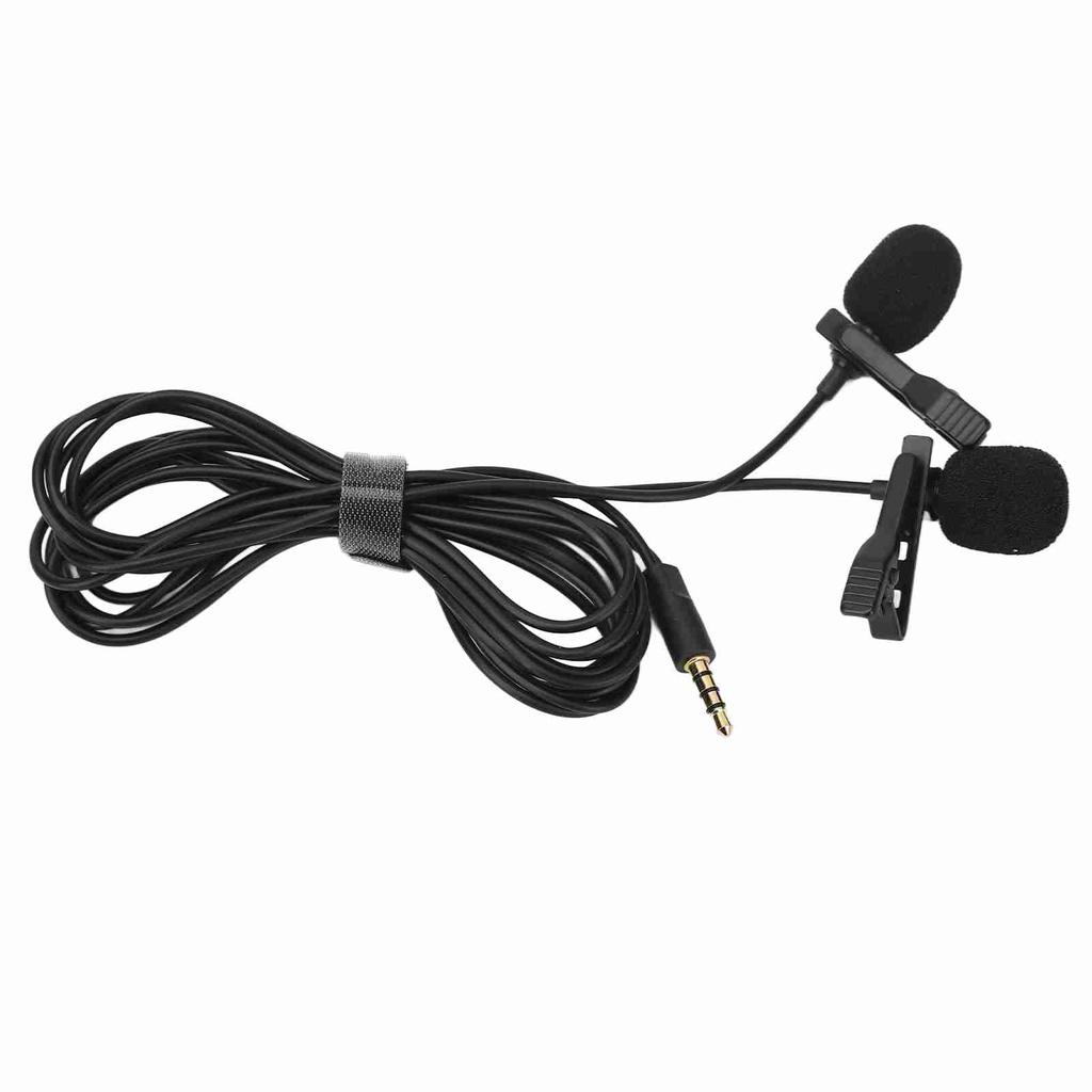 Black Double Head Lavalier Lapel Microphone No Driver Installation Required Lapel Collar Clip Mic