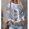 2025 Autumn & Winter Women's New Casual Crew Neck Long Sleeve Top 3D Cat Pattern