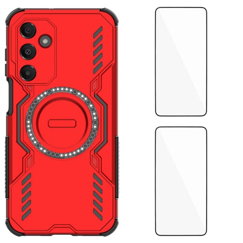 For Samsung Galaxy A16 4G/Galaxy A16 5G Magnetic Case WANLONFENG DJ Series PC TPU Phone Cover with 2Pcs Tempered Glass Film