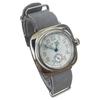 Military Cushion Watch with White Dial and Gray Buckskin Nato Strap [M.R.M.W.]