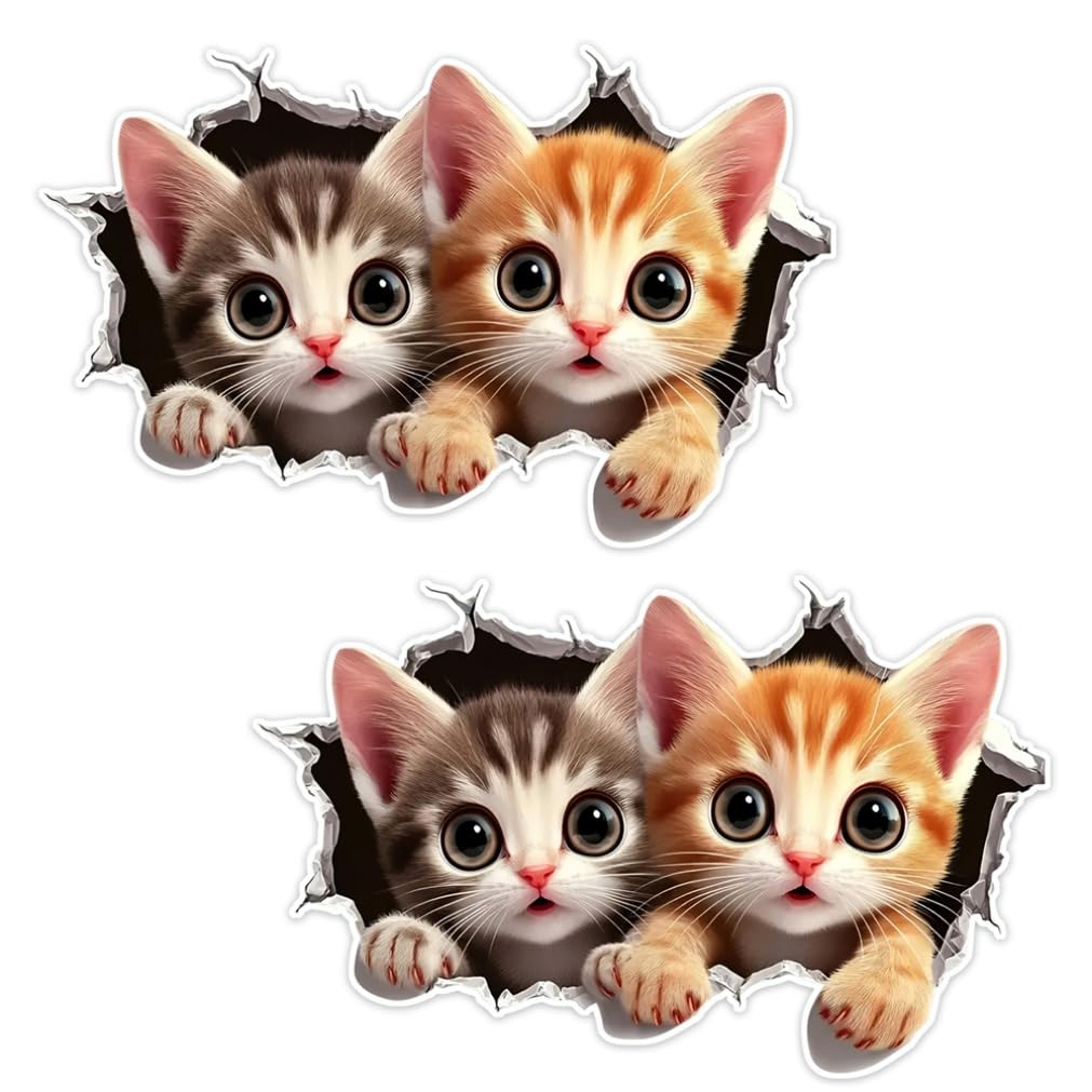 Набор из 2 3D мультяшных наклеек с котами 16x10см Юмор Водонепроницаемые наклейки с животными для автомобиля грузовика мотоцикла стены | #JP18