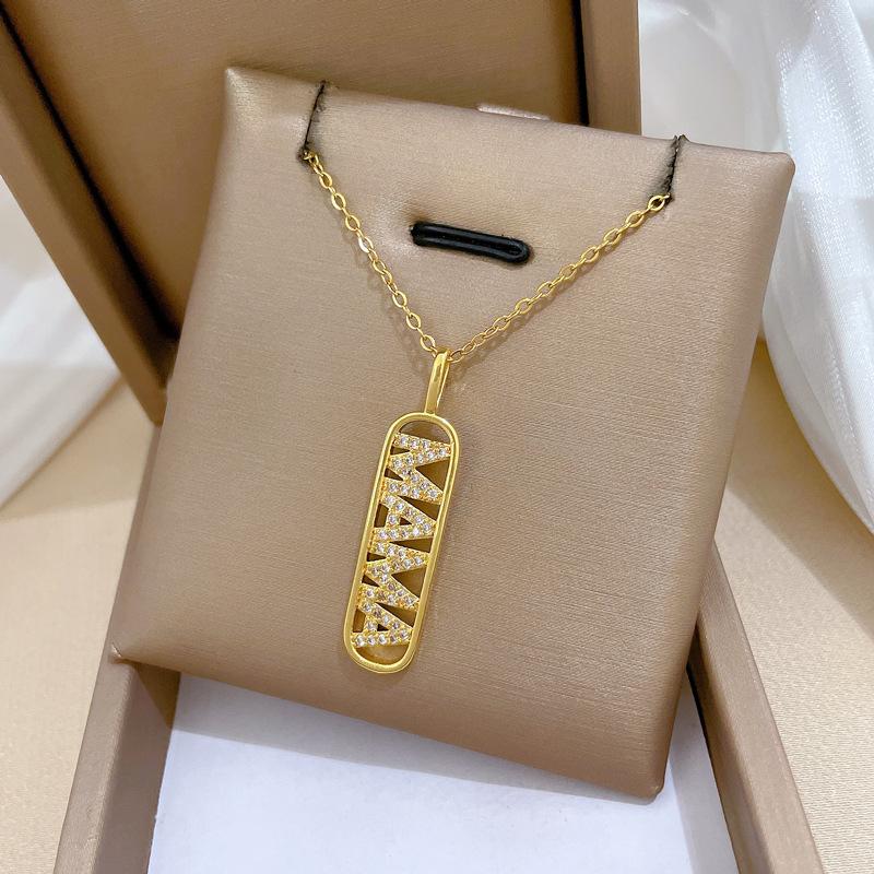Micro Paved Zircon Heart MOM Letter Pendant Necklace For Women Mom Choker Stainless Steel Chain Jewelry Mini Mother's Day Gift