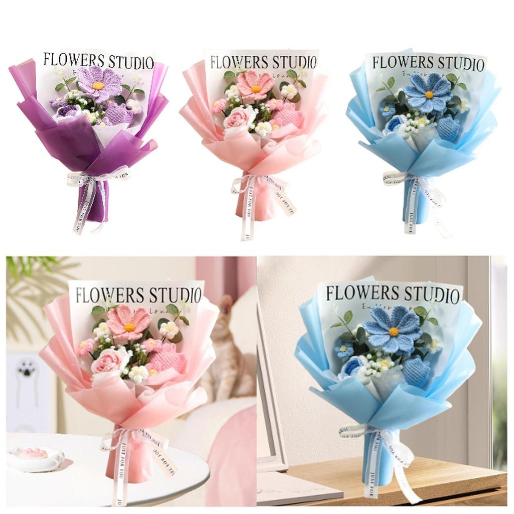 Crochet Bouquet Table Decor Handmade Finished Knitted Gesang Flower for Teacher’ Day Wedding Anniversary Thanksgiving Day Her