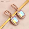 Fashion Luxury Rectangle Crystal Drop Earrings For Women Wedding Jewelry Rose Gold Color Zirconia Eardrop