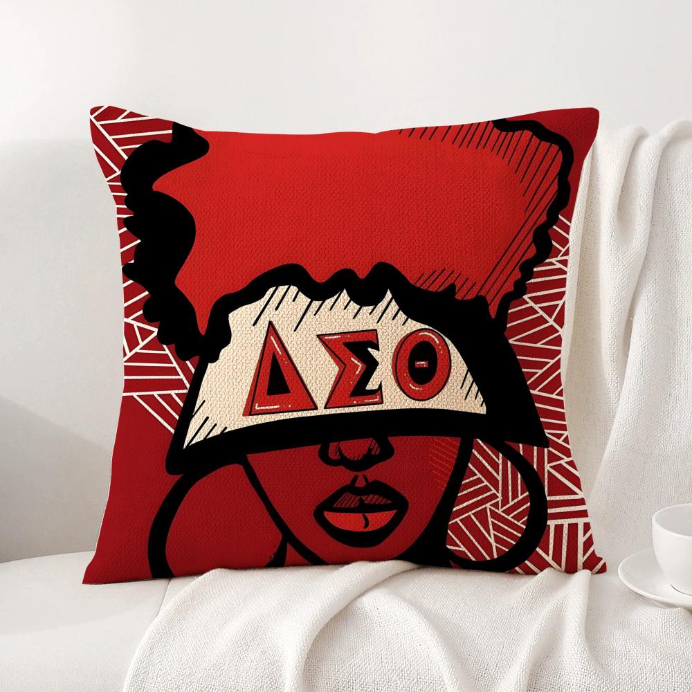 DDelta SSigma Theta Cushion Cover Natural Linen Organic Fabric DoubleSided Printing Sofa Home Decor Breathable Bed Pillow
