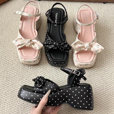 Летние женские сандалии на платформе с цветочным принтом и клиновидным каблуком, модные сандалии с узким ремешком, элегантные женские сандалии для вечеринки, гладиаторские сандалии