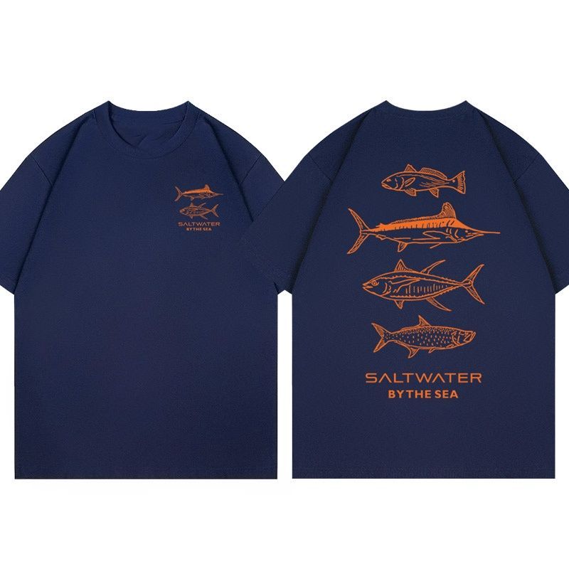 Saltwater By The Sea Saltwater Fish Species Graphic T Shirt for Unisex 100 Cotton Oversized Fishing Streetwear Black 2026 New