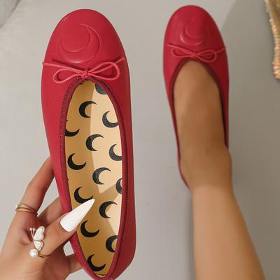 Нишевые туфли-лодочки с полумесяцем и бантом, женские балетки на плоской подошве