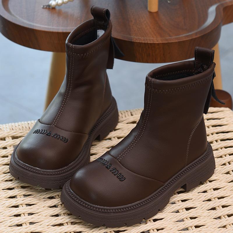 Водонепроницаемые кожаные хлопковые ботинки для девочек - Осень/Зима 2025 Стиль Мартин