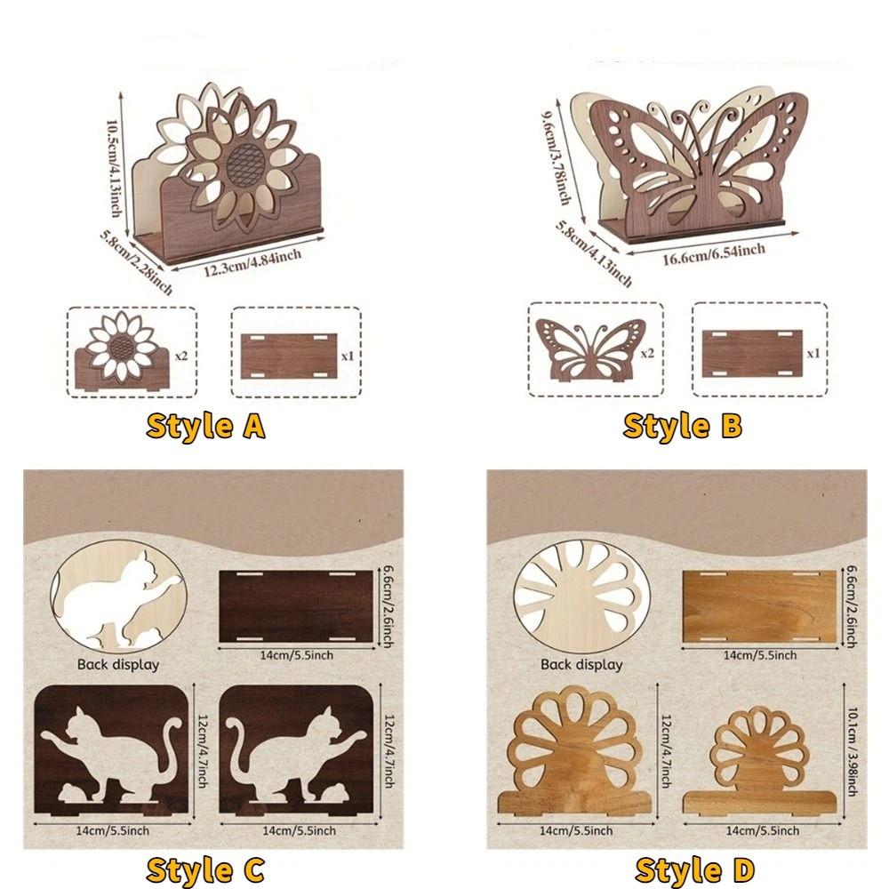 Retro Style Wooden Sunflower Napkin Holder Decorative Cute Animal Shaped Tissue Dispenser Detachable Butterfly Tissue Holder