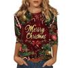 3D Christmas Christmas Elements Printed Round Neck Long Sleeve T-shirt Casual Long Sleeve Top Party Loose Women's Top