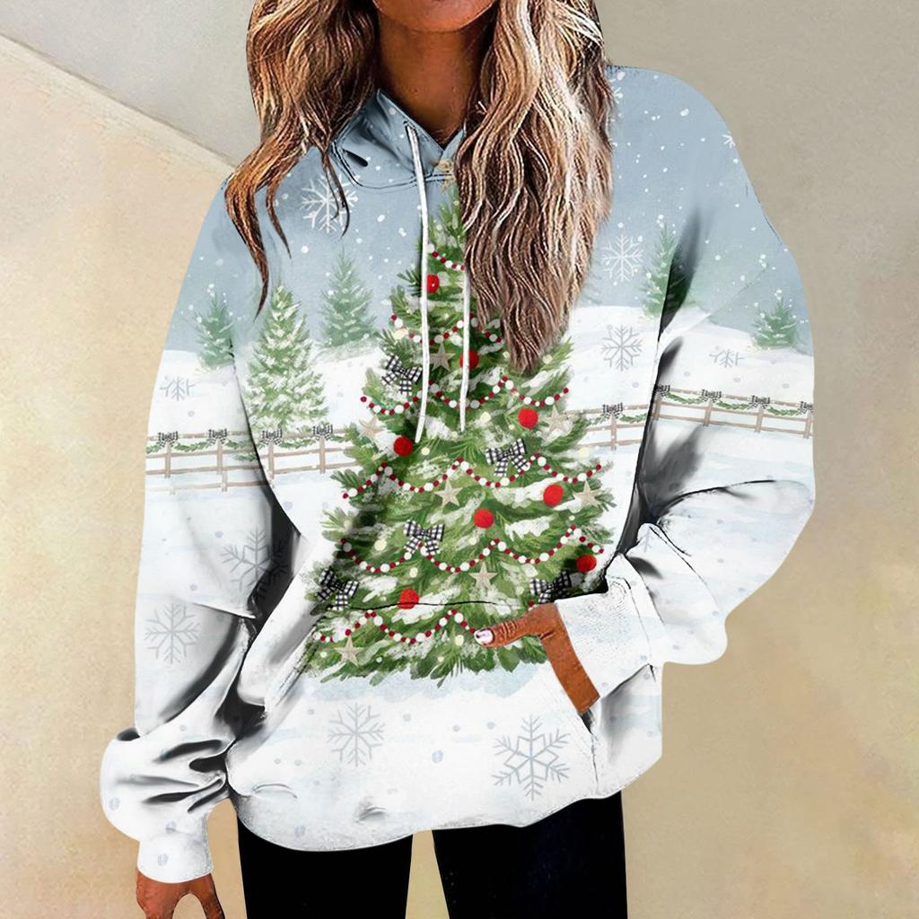 Женские повседневные модные рождественские пуловеры с длинными рукавами и принтом, толстовки с капюшоном
