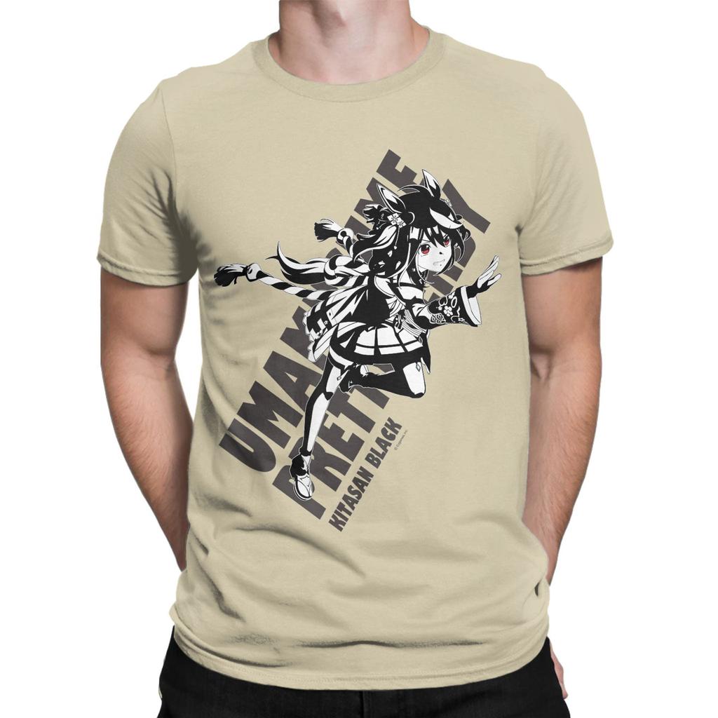 Umamusume Pretty Derby Kitasan Black Хлопковая футболка для мужчин Летние смешные футболки с круглым вырезом Модная крутая футболка Оверсайз топы