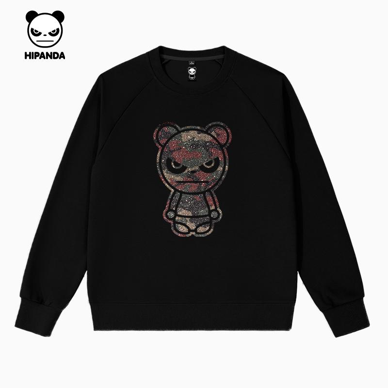 320g Cotton Bead Solid Color Raglan Sleeve Round Neck PP Bright Camouflage Bear Unisex Sweatshirt