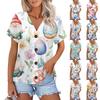 Женская модная футболка с коротким рукавом и V-образным вырезом с пасхальным принтом, повседневная футболка на пуговицах