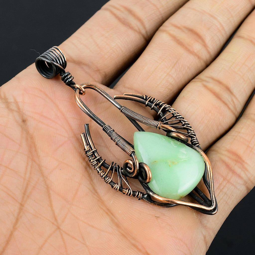 Lemon Chrysoprase Pendant, 999 Copper Wire Wrapped Pendant Jewelry. Gift For Women Handmade Pendant Gemstone Jewelry
