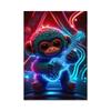 Abstract Pop Art Monkey Earphones Dj Music Wall Poster Prints Neon Light Effects Canvas Painting Rock Animal Home Bar Room Decor