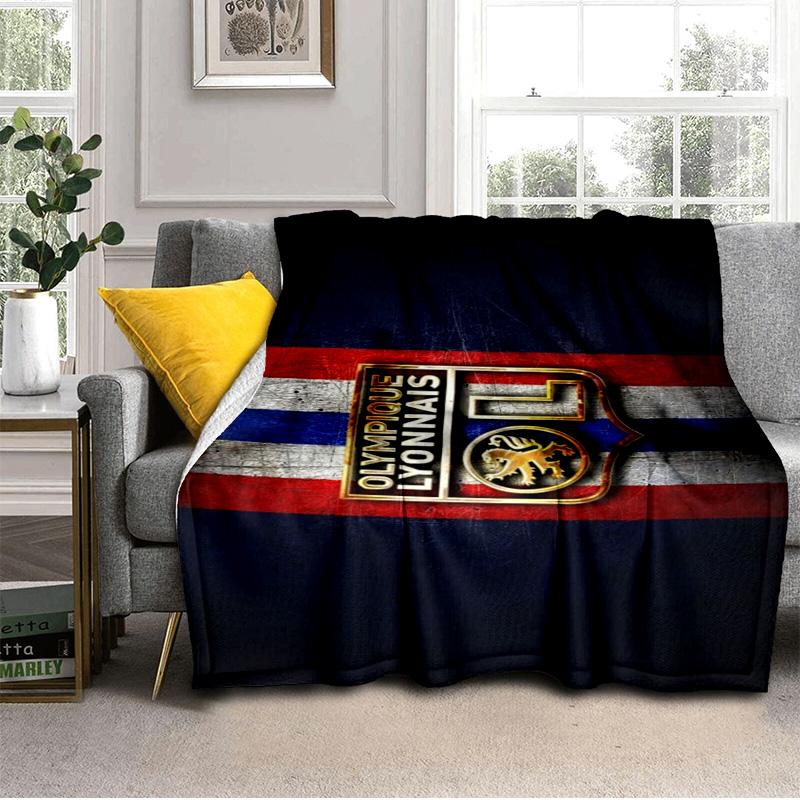 Lyon Football Crest Printed Throws Blanket Soft Flannel Blankets for Couch Bed Gifts for Men Women Picnic blanket Christmas gifts