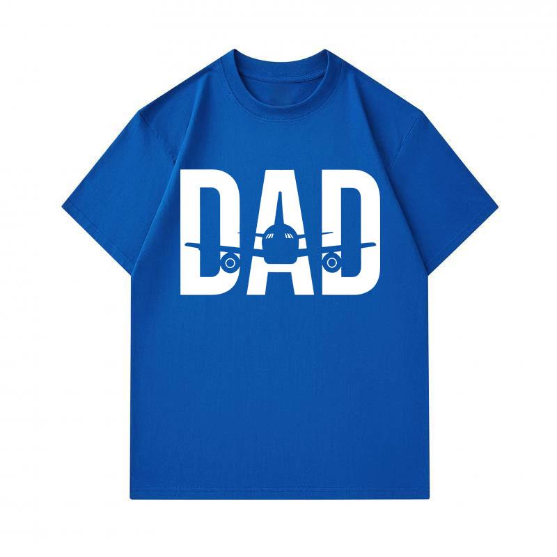 Men's 100% Cotton Crew Neck Short Sleeve T-Shirt, Casual Aviation Airplane Dad Print Tee, Breathable Comfortable Top Gift for Pilot Dad Daily Wear