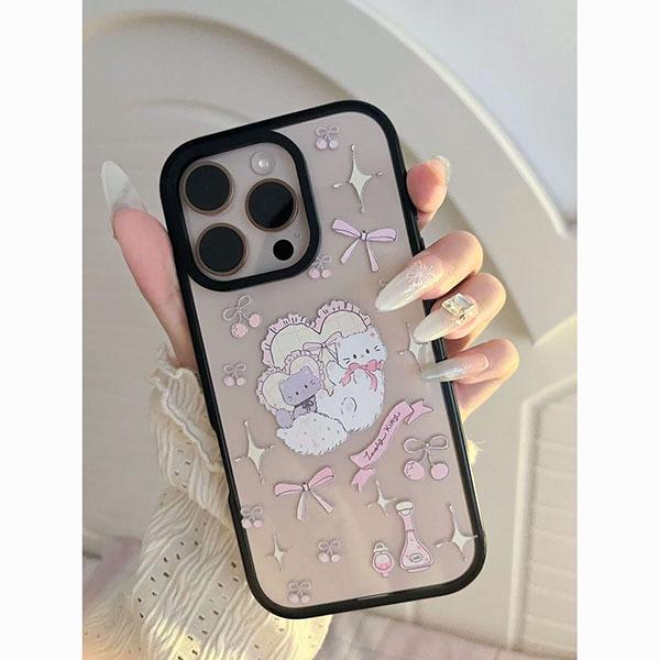 Черный бантик Рамка для котенка для iPhone 13-17 Pro Max Акриловые чехлы