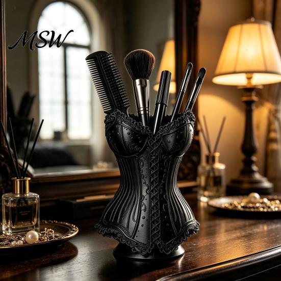 Decorative Storage Bin Gothic Corset Pen Holder, 3D Printed Vintage Dark Makeup Brush Study Room Organizer Desk for Office Vanity, Halloween