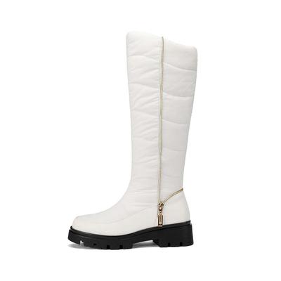 Ботинки на пуху из полиуретана, зимняя обувь, устойчивая к холоду, средний каблук, размер 44, супер-размер, зимние ботинки, застежка-молния, круглый носок, сохраняющие тепло, высокие сапоги